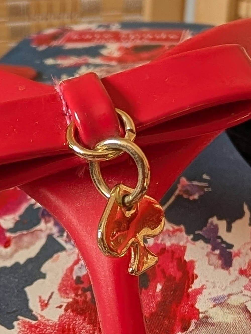 kate spade Navy Floral Flip Flops with Red Straps and Pink Accents - Picture 3 of 6